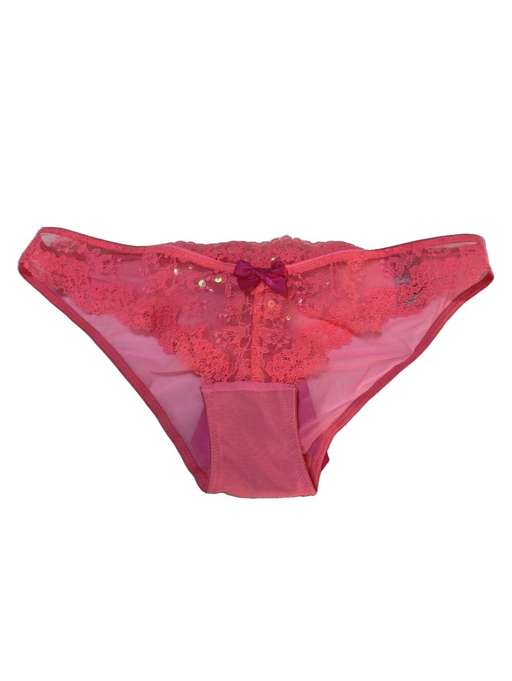 Vintage Y2K Lace Mesh Now Cheekini Pink Panty Size Small